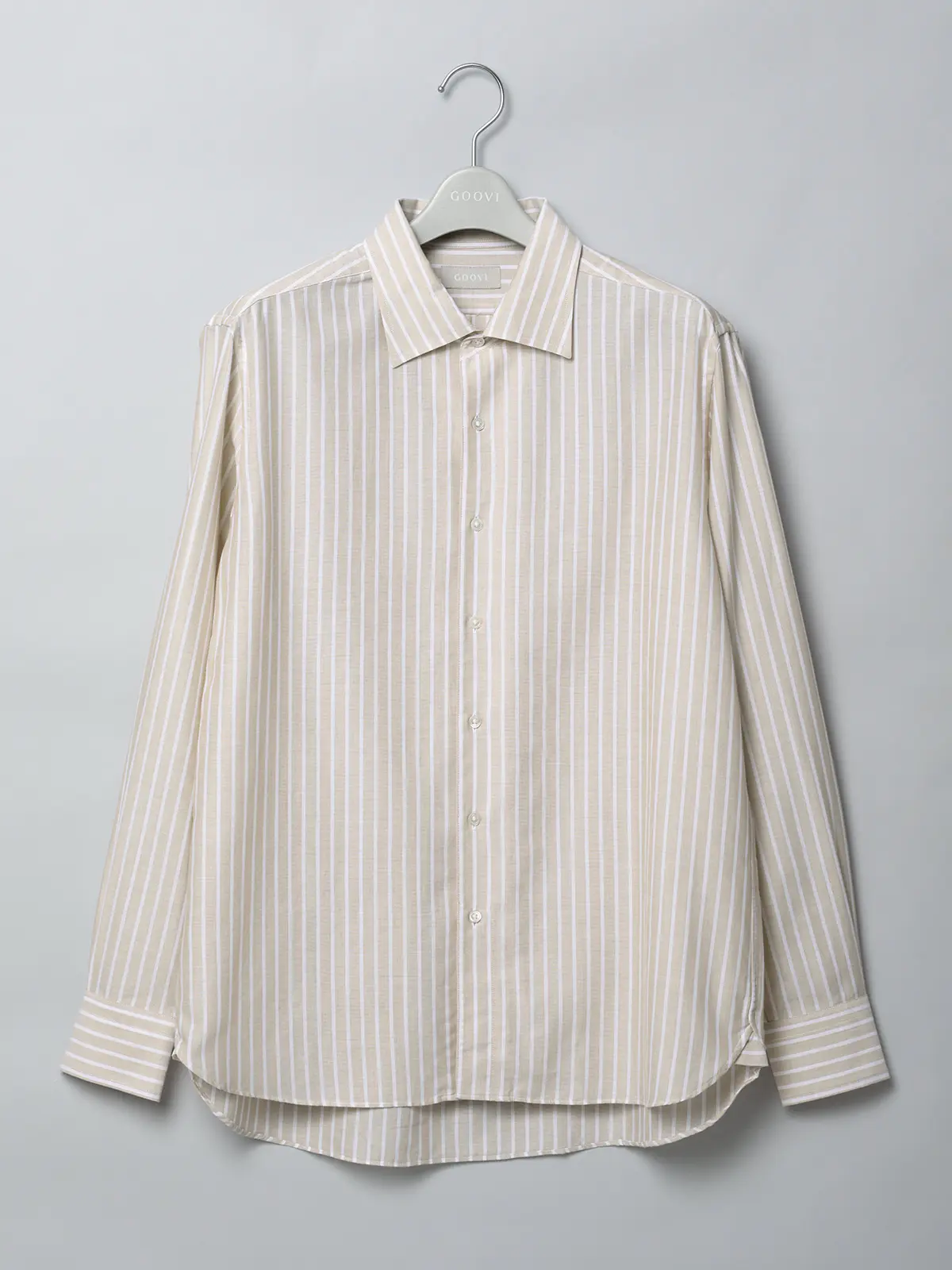 GOOVI／ワンピースカラーシャツ／長袖／ICE COTTON／ストライプ ベージュ 1