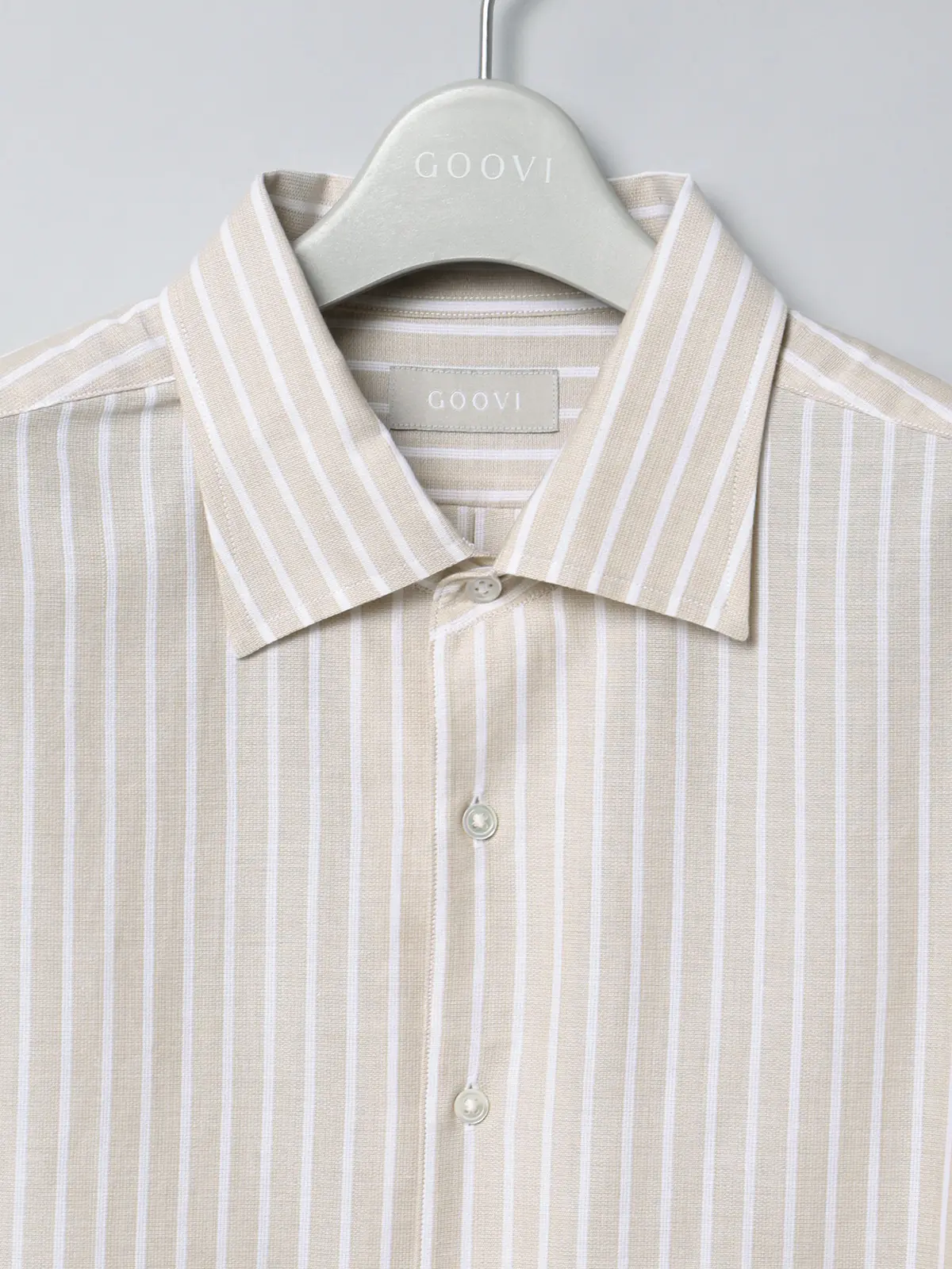 GOOVI／ワンピースカラーシャツ／長袖／ICE COTTON／ストライプ ベージュ 1