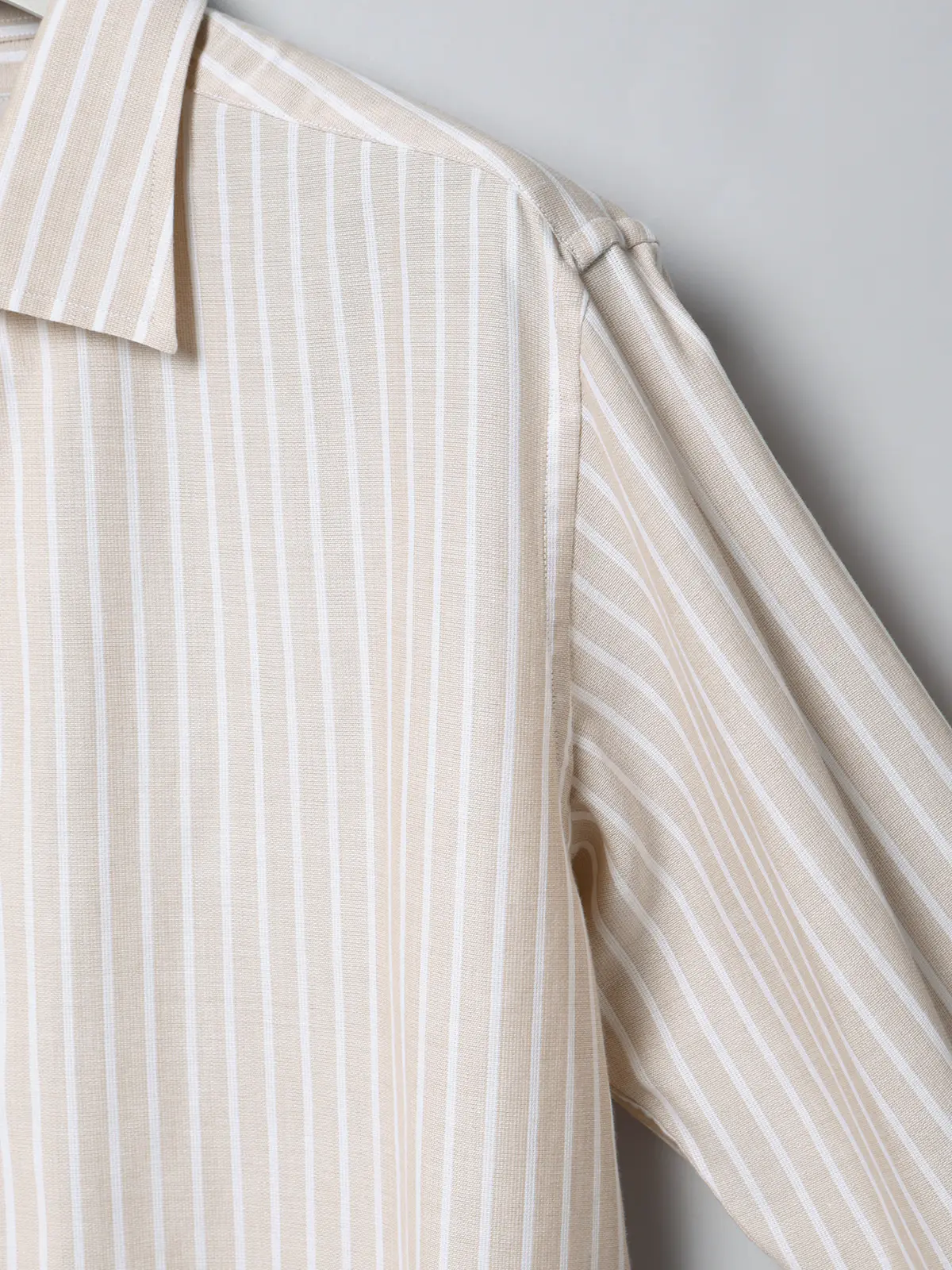 GOOVI／ワンピースカラーシャツ／長袖／ICE COTTON／ストライプ ベージュ 1