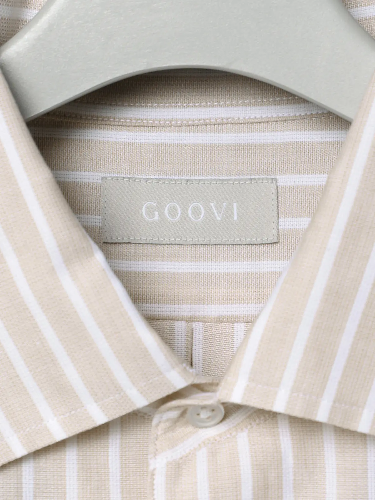 GOOVI／ワンピースカラーシャツ／長袖／ICE COTTON／ストライプ ベージュ 1