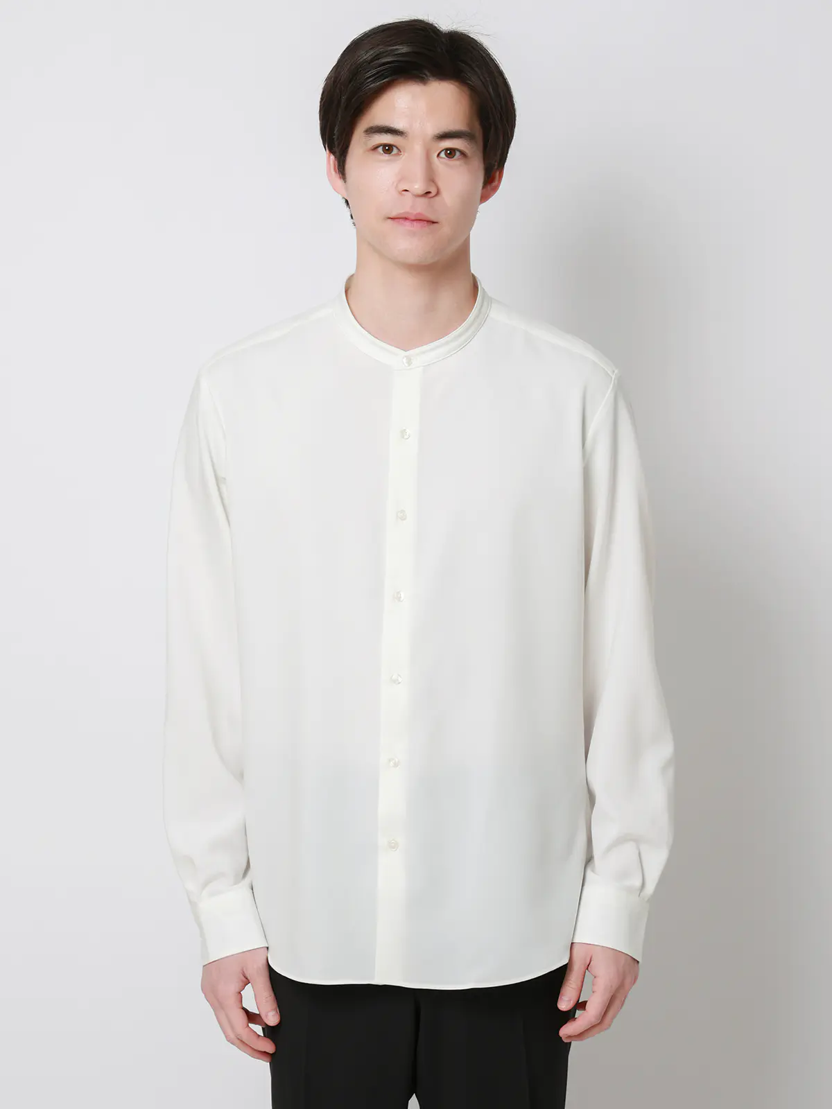 バンドカラーシャツ／長袖／ノンアイロン／ウォッシャブル／ストレッチ／速乾／トロピカル オフホワイト S