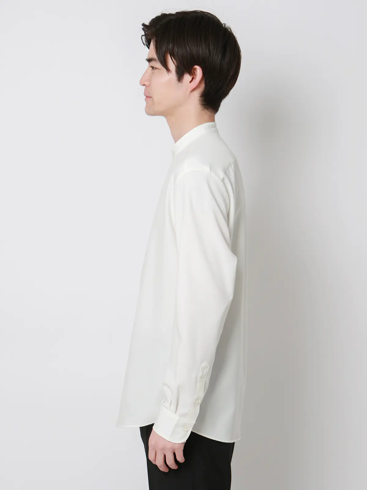 バンドカラーシャツ／長袖／ノンアイロン／ウォッシャブル／ストレッチ／速乾／トロピカル オフホワイト S