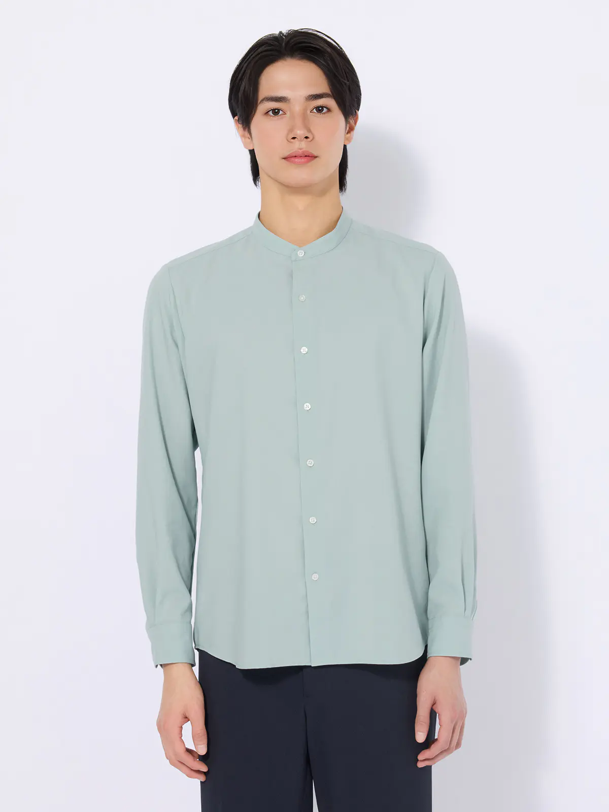 バンドカラーシャツ／長袖／ノンアイロン／ウォッシャブル／ストレッチ／速乾／トロピカル ミント S