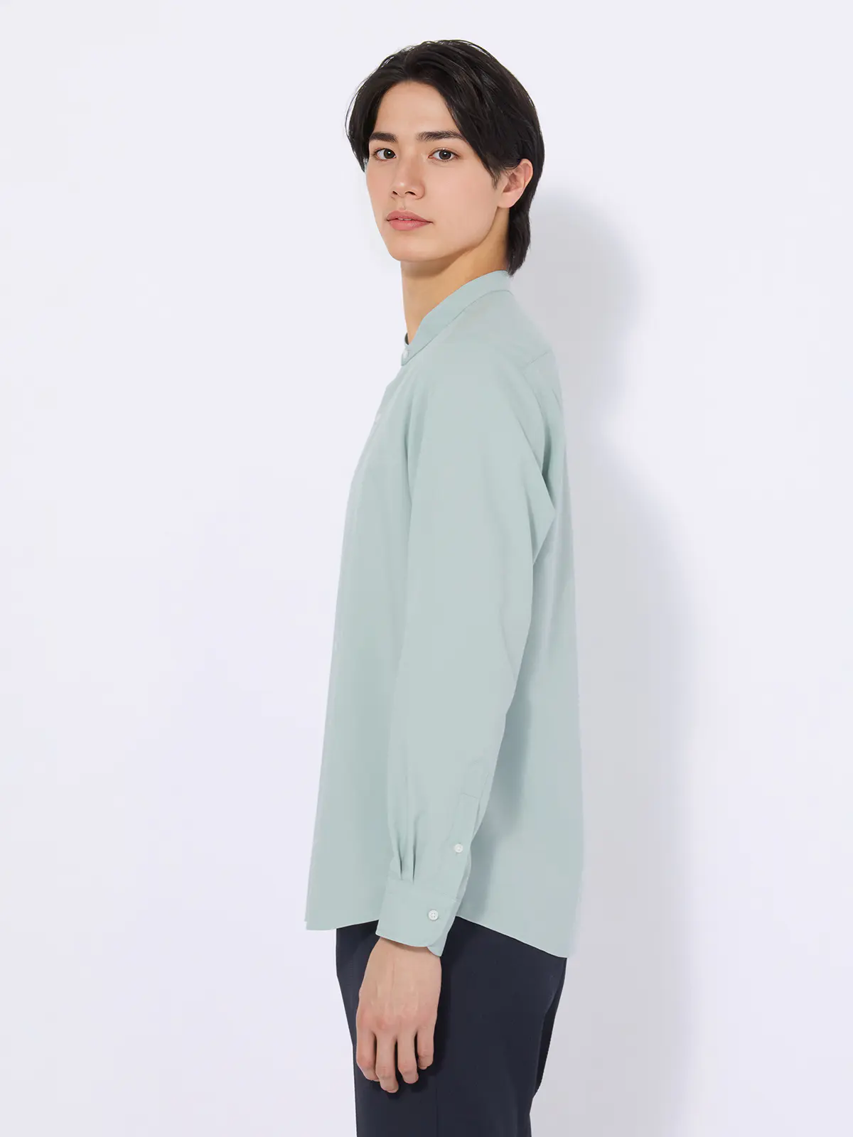 バンドカラーシャツ／長袖／ノンアイロン／ウォッシャブル／ストレッチ／速乾／トロピカル ミント S