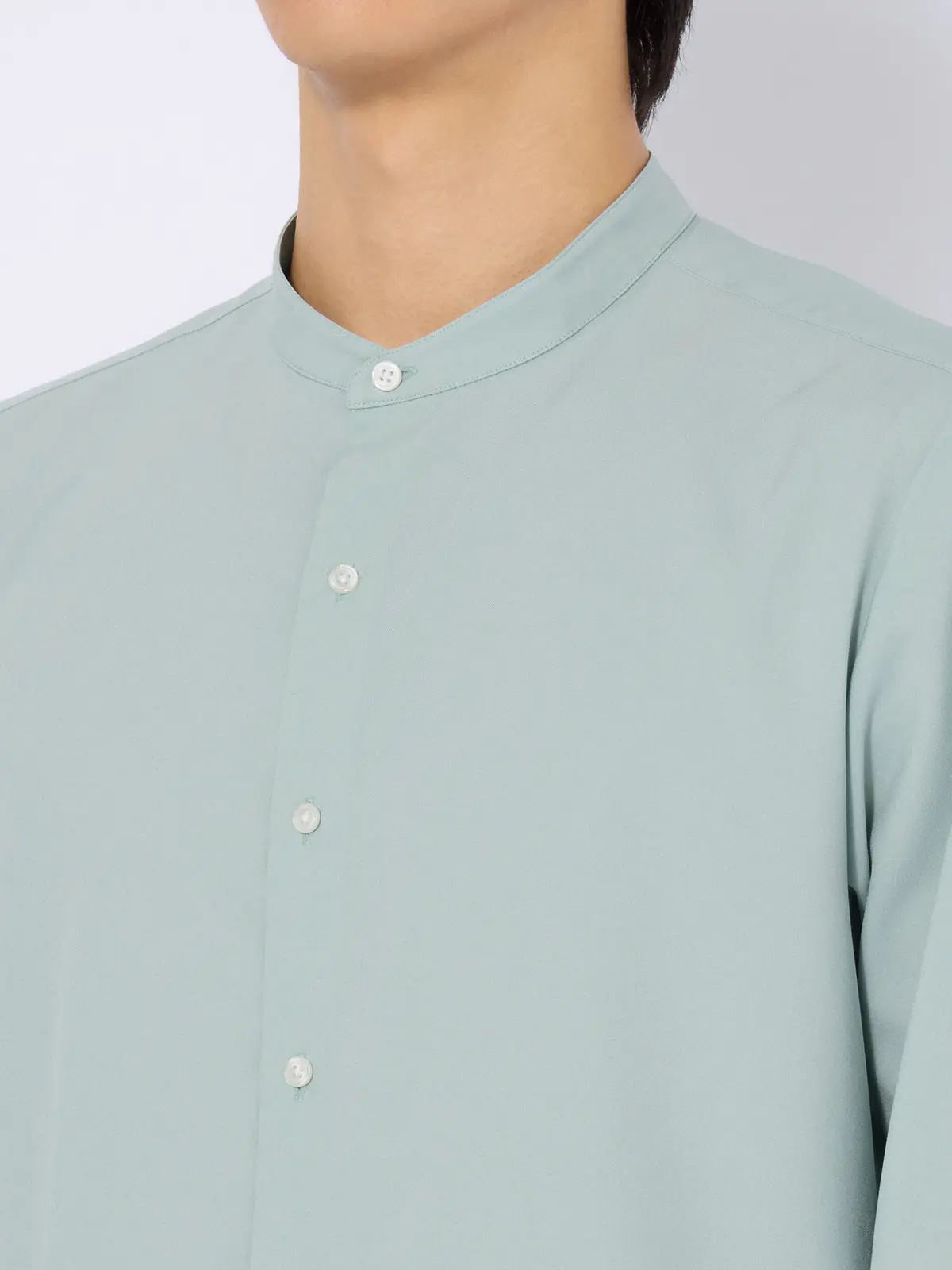 バンドカラーシャツ／長袖／ノンアイロン／ウォッシャブル／ストレッチ／速乾／トロピカル ミント S