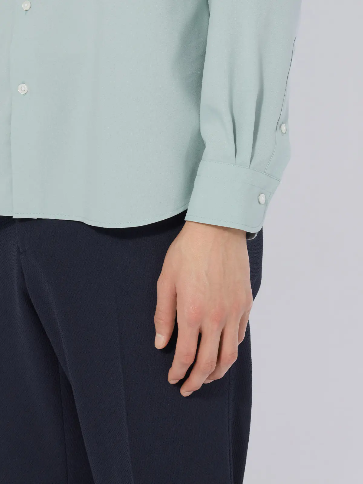 バンドカラーシャツ／長袖／ノンアイロン／ウォッシャブル／ストレッチ／速乾／トロピカル ミント S