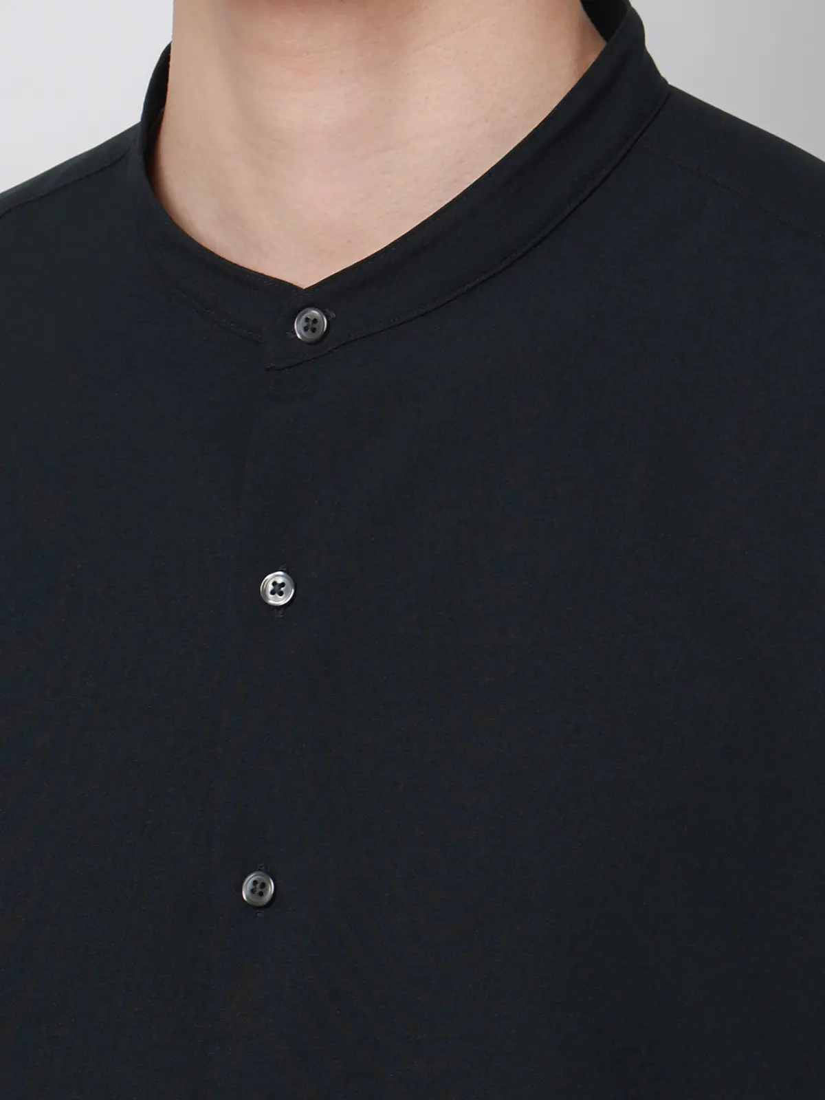 バンドカラーシャツ／長袖／ノンアイロン／ウォッシャブル／ストレッチ／速乾／トロピカル ネイビー S