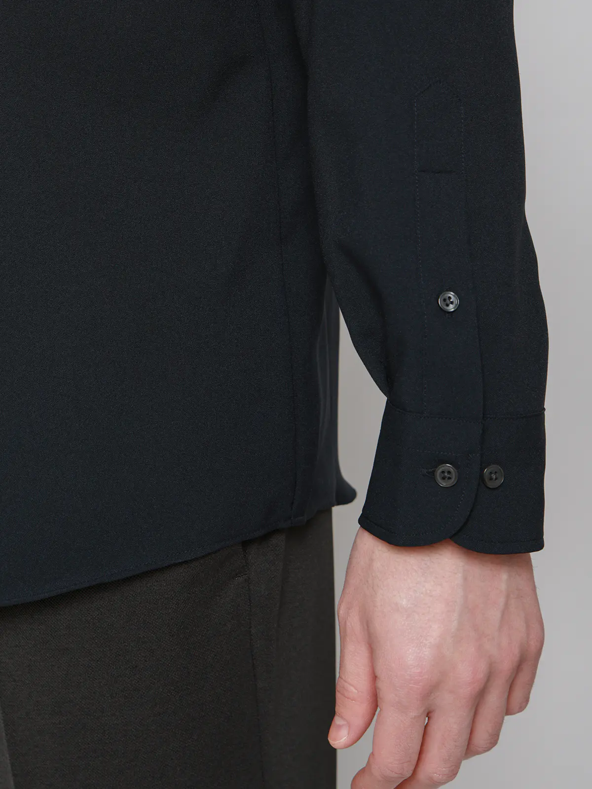 バンドカラーシャツ／長袖／ノンアイロン／ウォッシャブル／ストレッチ／速乾／トロピカル ネイビー S