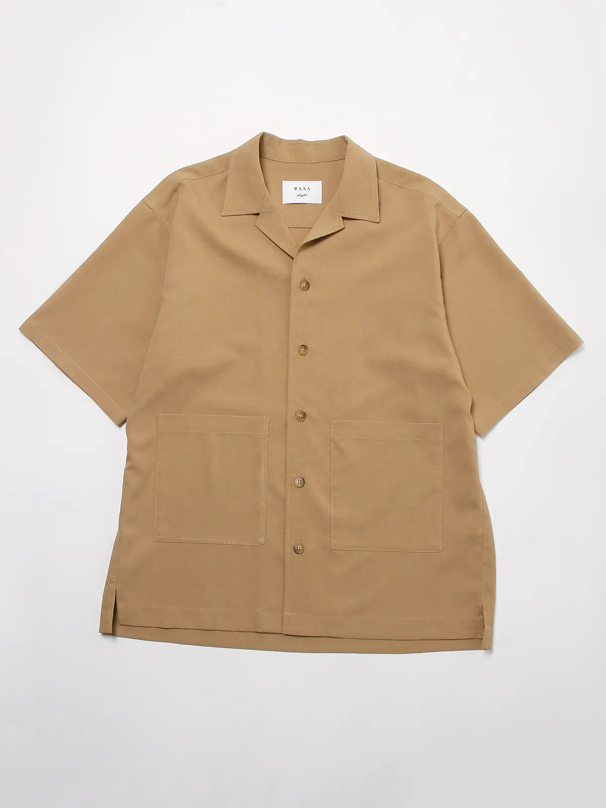 【訳アリ商品】RAXA/オープンカラーアウターシャツ/ハンドウォッシュ/ストレッチ/リネンライク ベージュ S