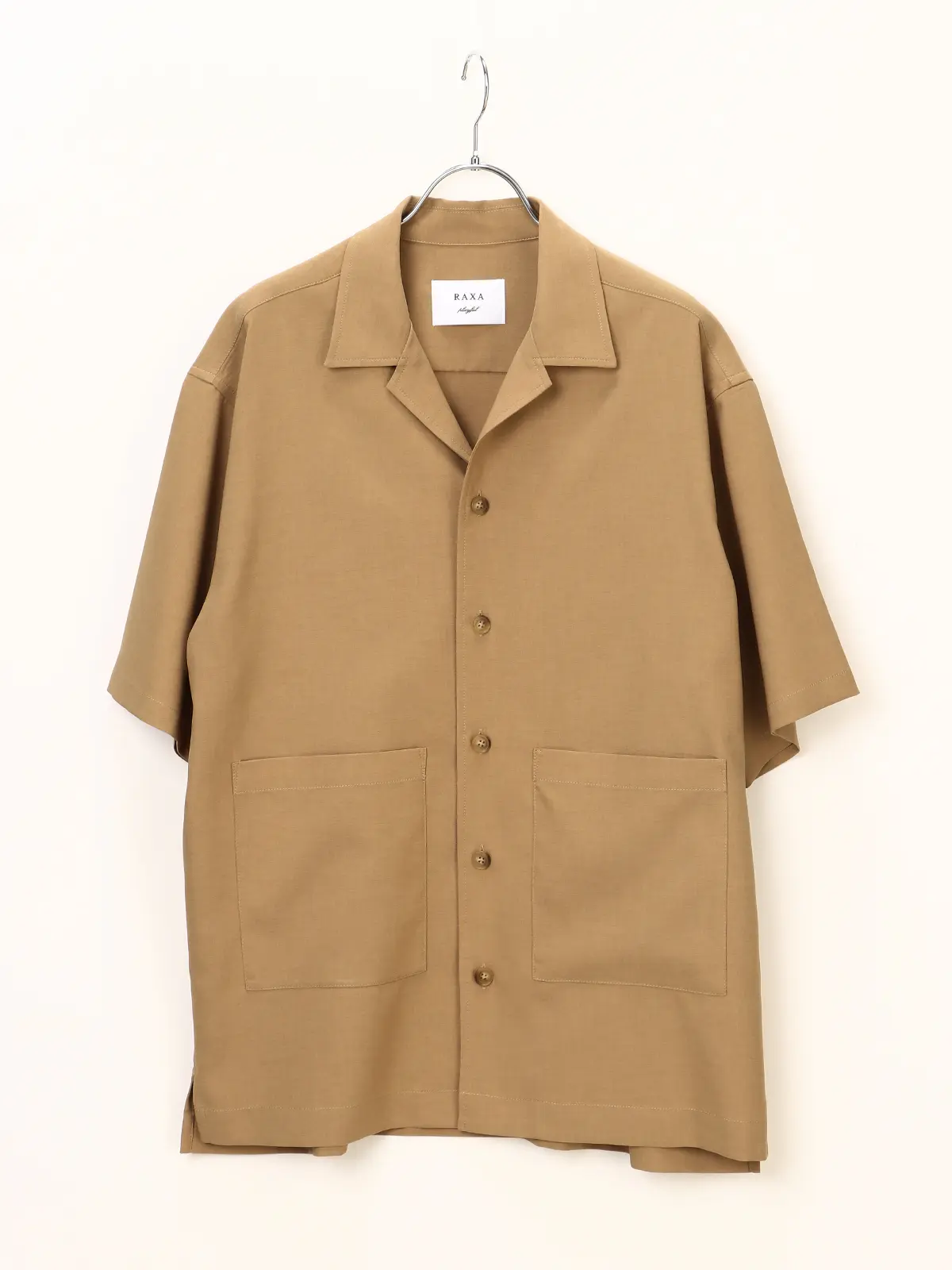 【訳アリ商品】RAXA/オープンカラーアウターシャツ/ハンドウォッシュ/ストレッチ/リネンライク ベージュ S