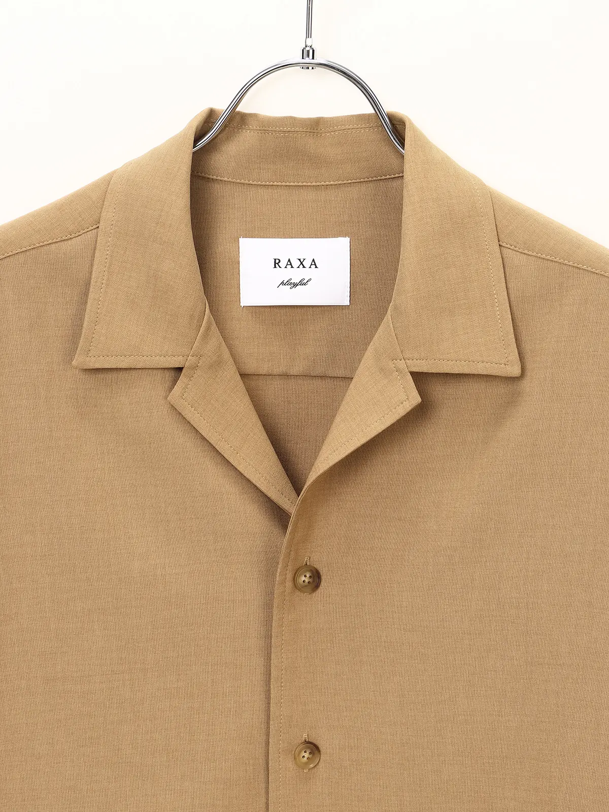 【訳アリ商品】RAXA/オープンカラーアウターシャツ/ハンドウォッシュ/ストレッチ/リネンライク ベージュ S