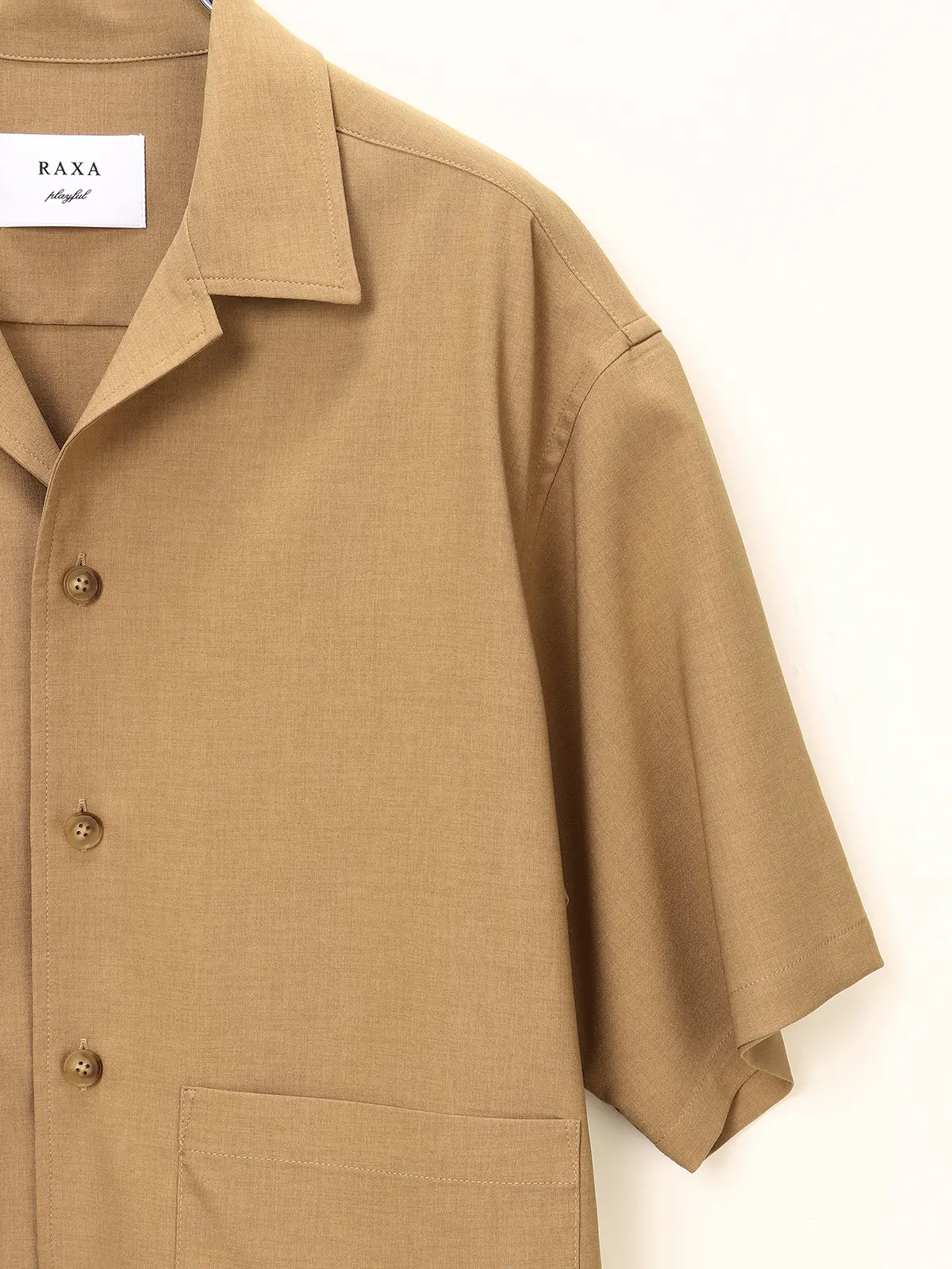 【訳アリ商品】RAXA/オープンカラーアウターシャツ/ハンドウォッシュ/ストレッチ/リネンライク ベージュ S