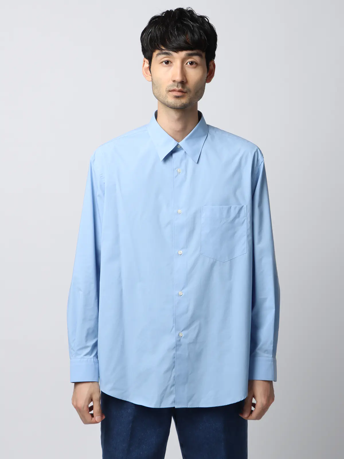 レギュラーカラーシャツ/長袖/ウォッシャブル/Primeflex/タイプライター/無地 ブルー S