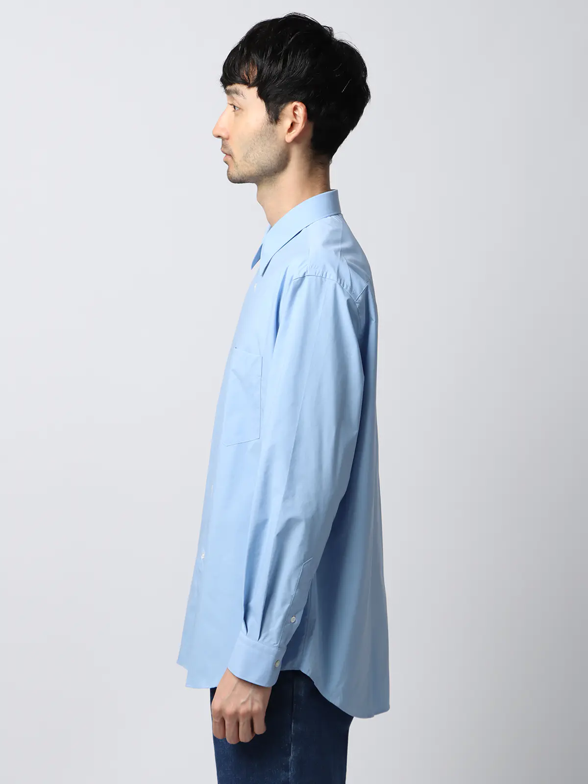 レギュラーカラーシャツ/長袖/ウォッシャブル/Primeflex/タイプライター/無地 ブルー S