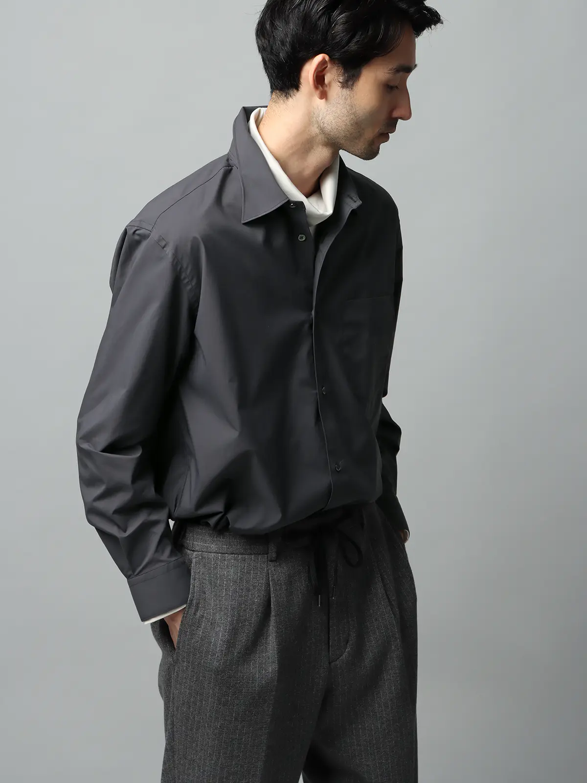 レギュラーカラーシャツ/長袖/ウォッシャブル/Primeflex/タイプライター/無地 ブラック S