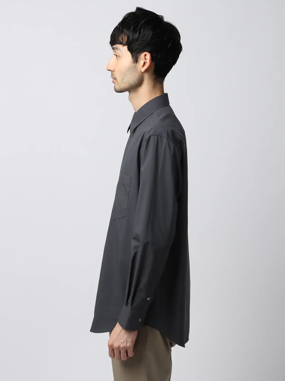 レギュラーカラーシャツ/長袖/ウォッシャブル/Primeflex/タイプライター/無地 ブラック S