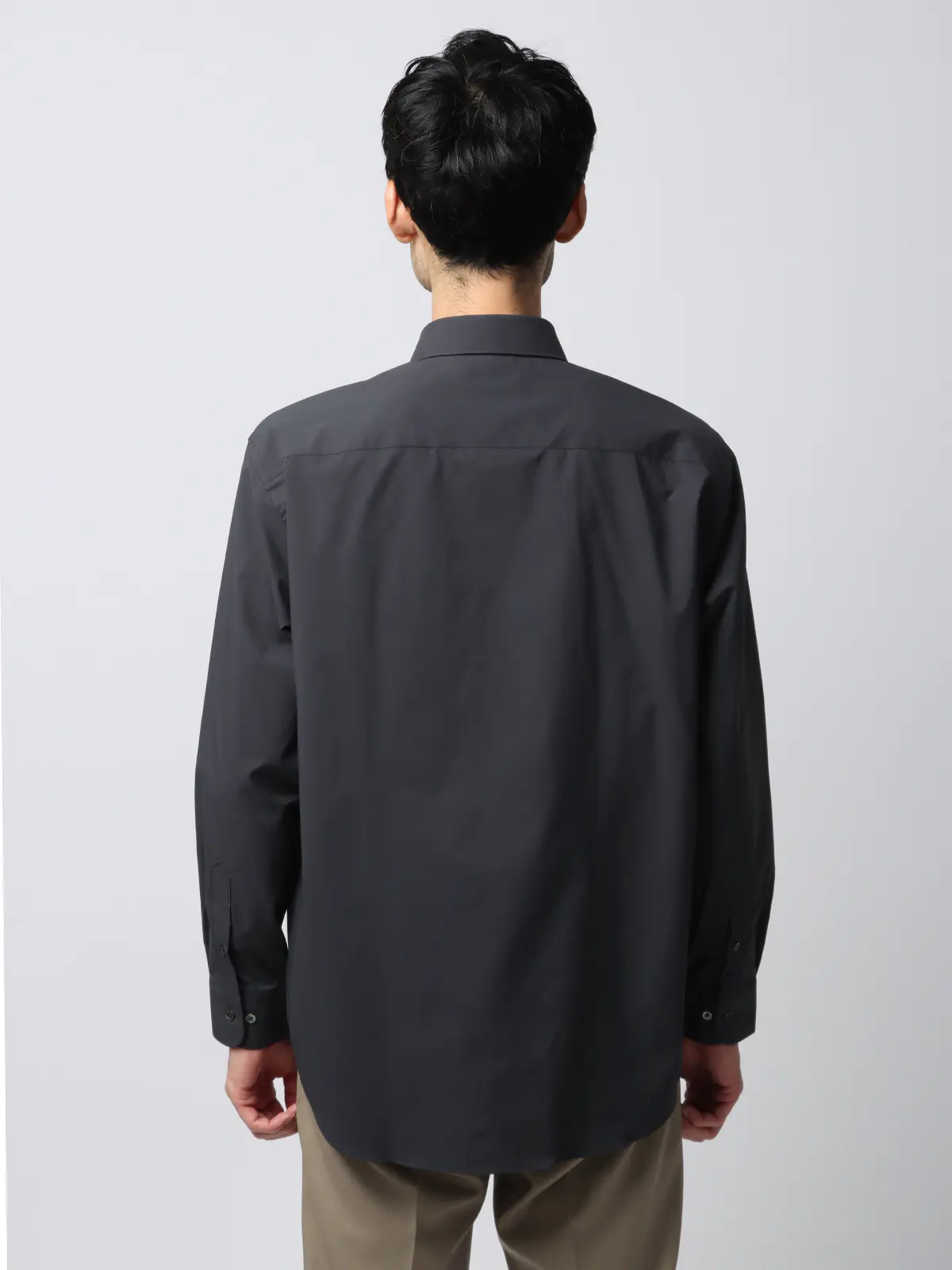 レギュラーカラーシャツ/長袖/ウォッシャブル/Primeflex/タイプライター/無地 ブラック S