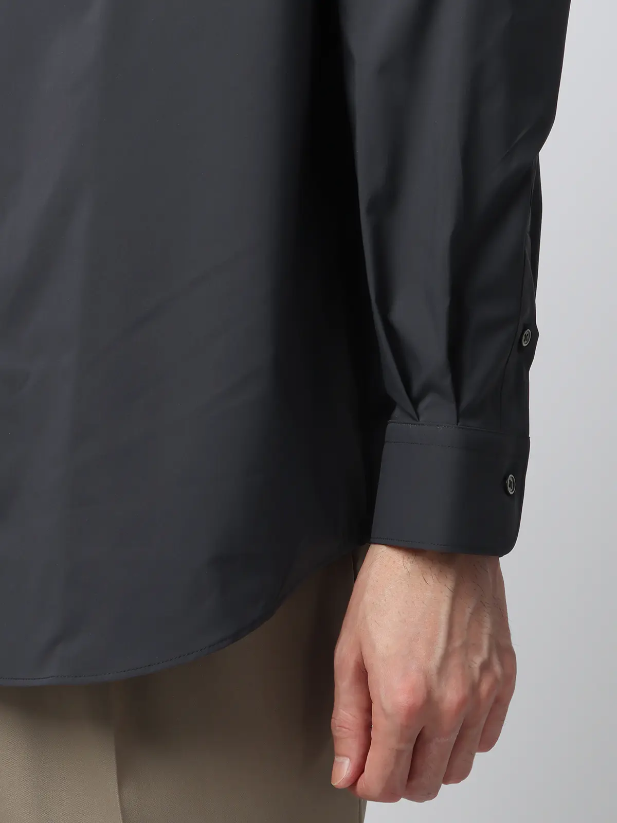 レギュラーカラーシャツ/長袖/ウォッシャブル/Primeflex/タイプライター/無地 ブラック S