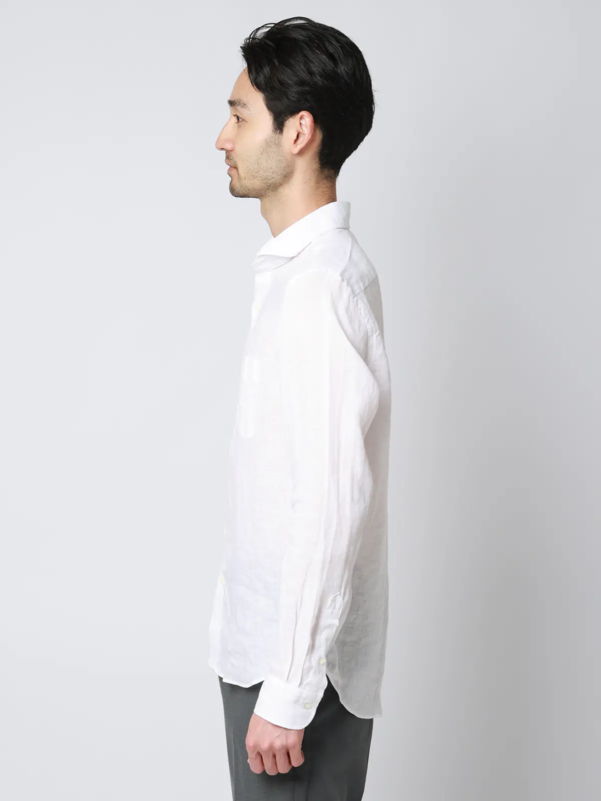 カッタウェイシャツ／長袖／ウォッシャブル／リネン／無地 ホワイト S