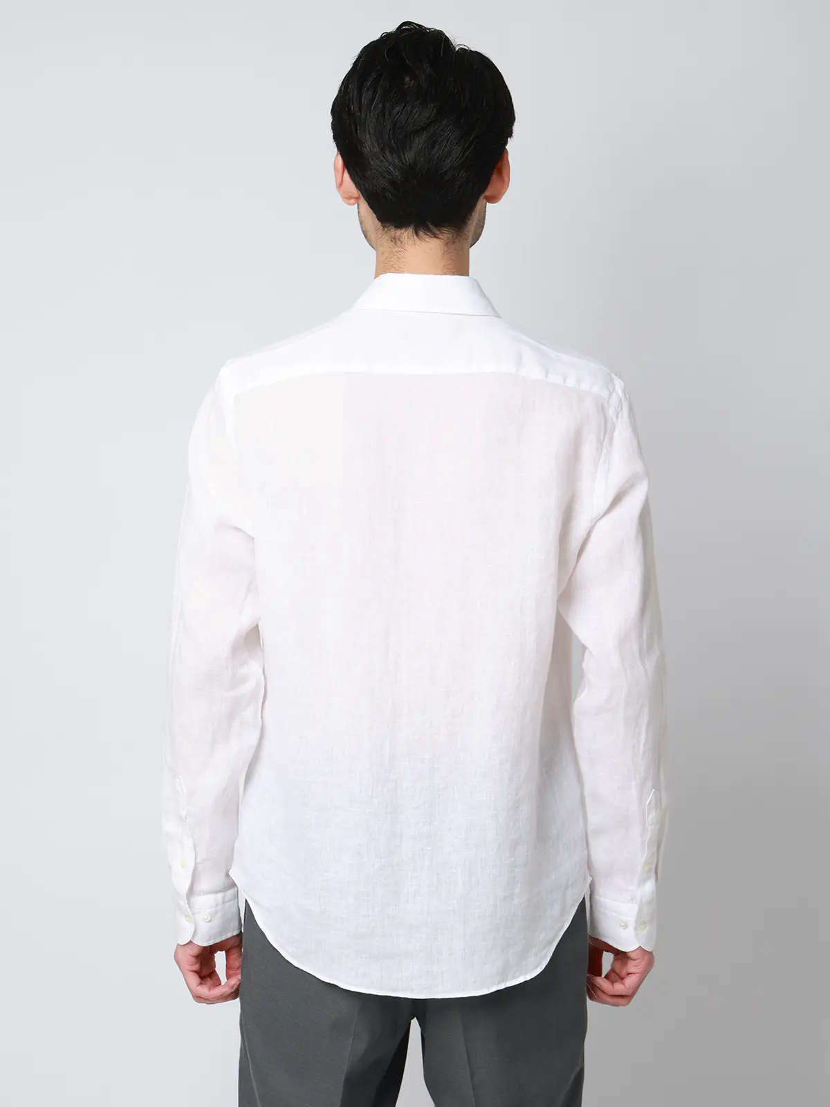 カッタウェイシャツ／長袖／ウォッシャブル／リネン／無地 ホワイト S