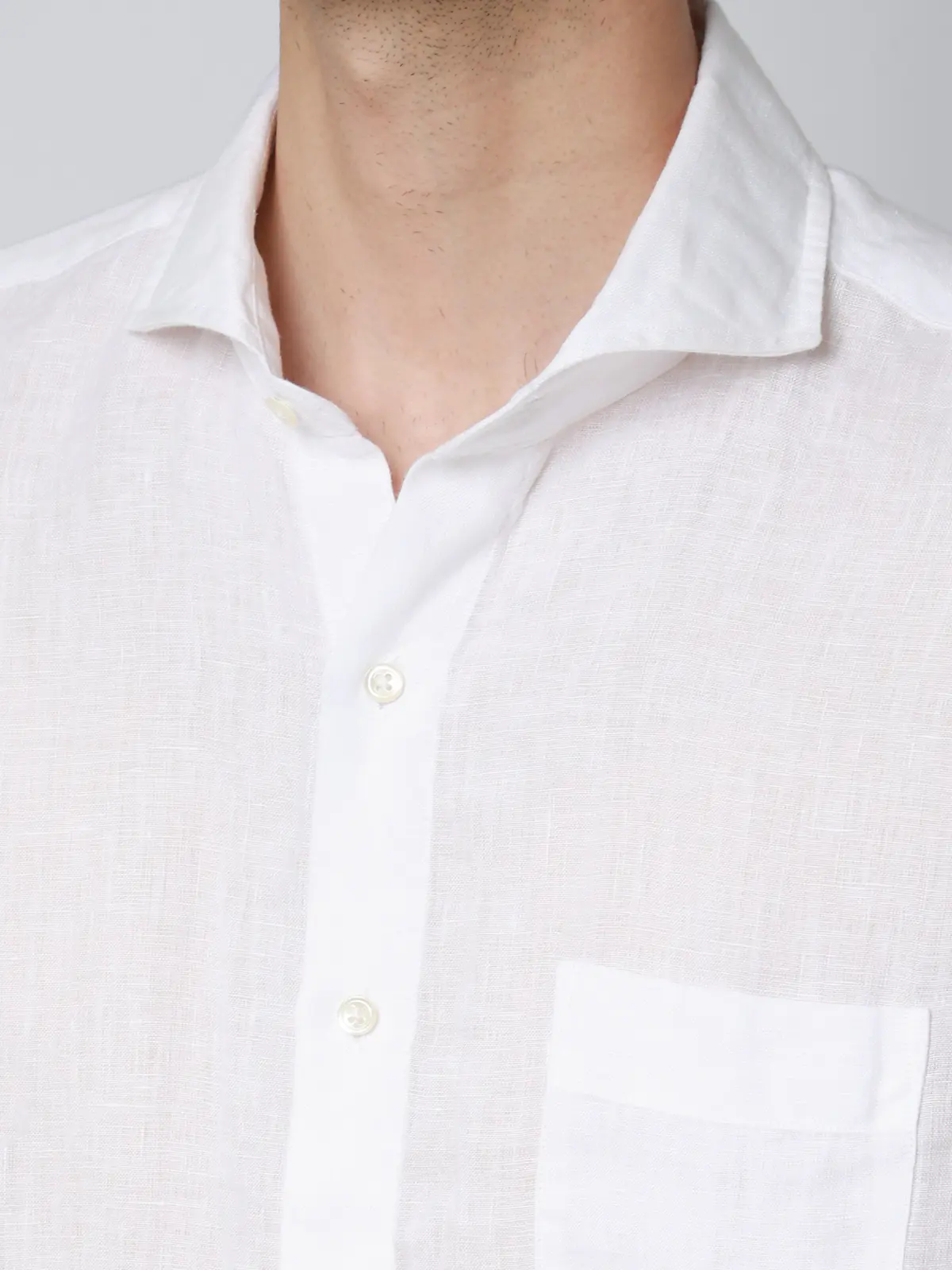 カッタウェイシャツ／長袖／ウォッシャブル／リネン／無地 ホワイト S