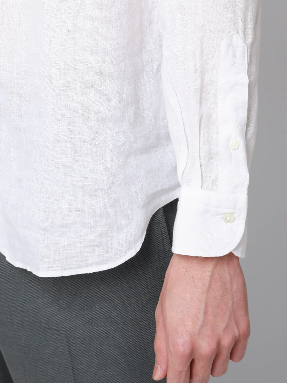 カッタウェイシャツ／長袖／ウォッシャブル／リネン／無地 ホワイト S