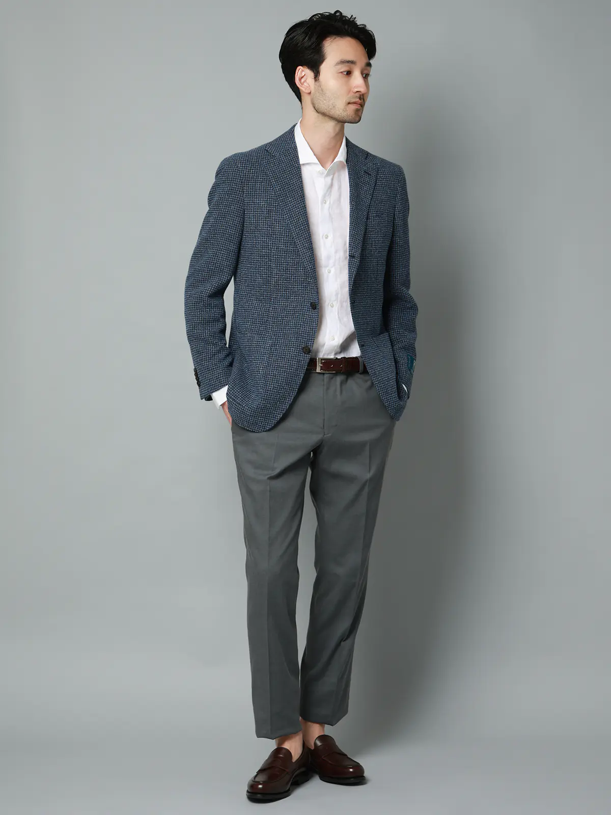 カッタウェイシャツ／長袖／ウォッシャブル／リネン／無地 ホワイト S