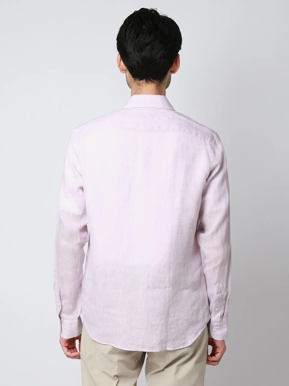 カッタウェイシャツ／長袖／ウォッシャブル／リネン／無地 パープル S