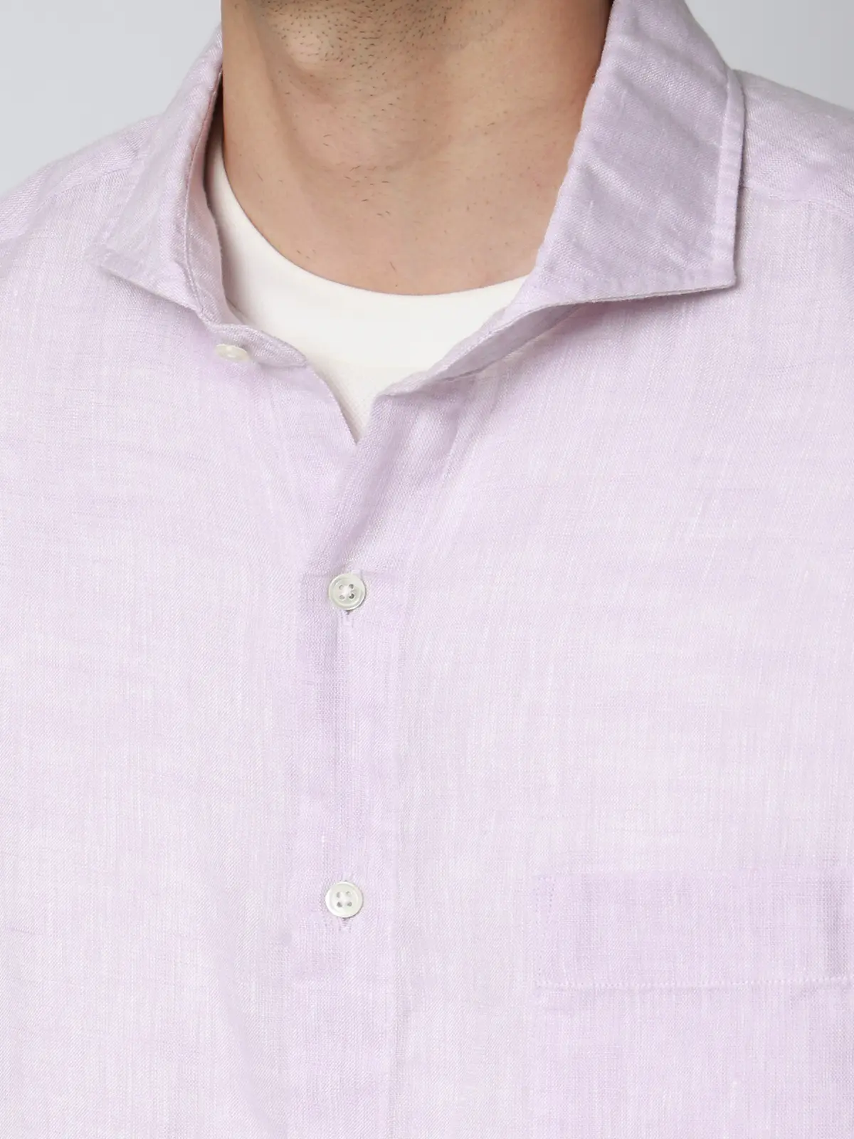 カッタウェイシャツ／長袖／ウォッシャブル／リネン／無地 パープル S