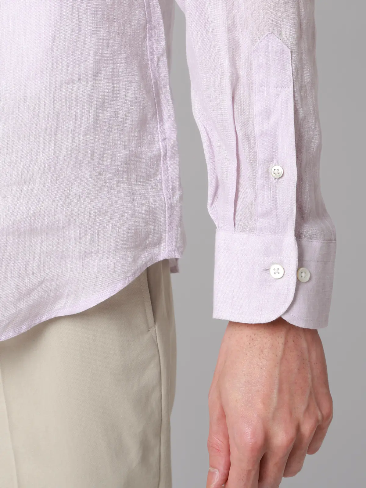 カッタウェイシャツ／長袖／ウォッシャブル／リネン／無地 パープル S
