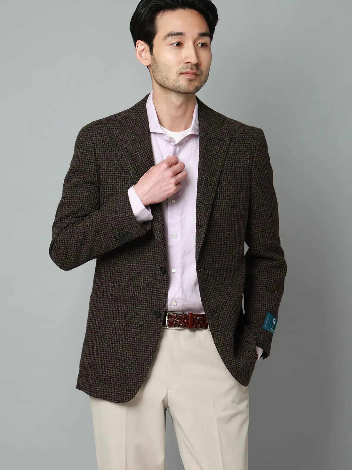 カッタウェイシャツ／長袖／ウォッシャブル／リネン／無地 パープル S