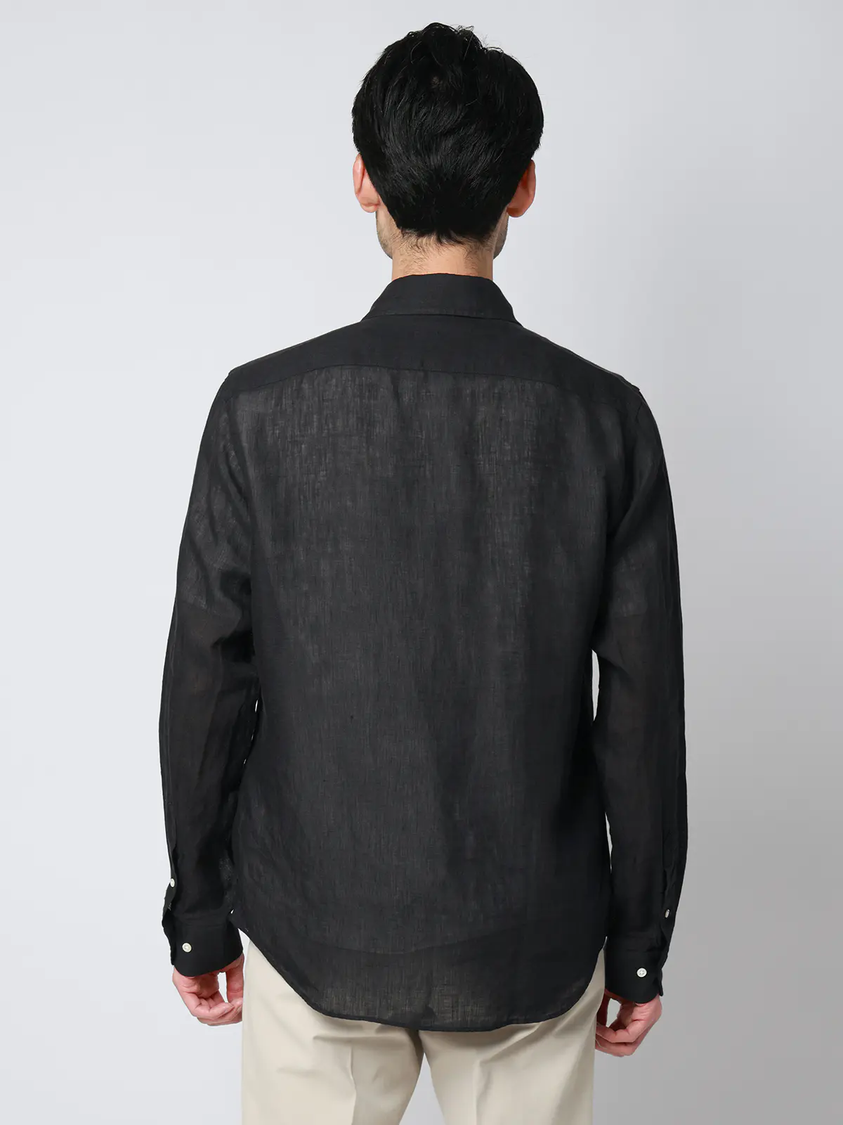 カッタウェイシャツ／長袖／ウォッシャブル／リネン／無地 ブラック S