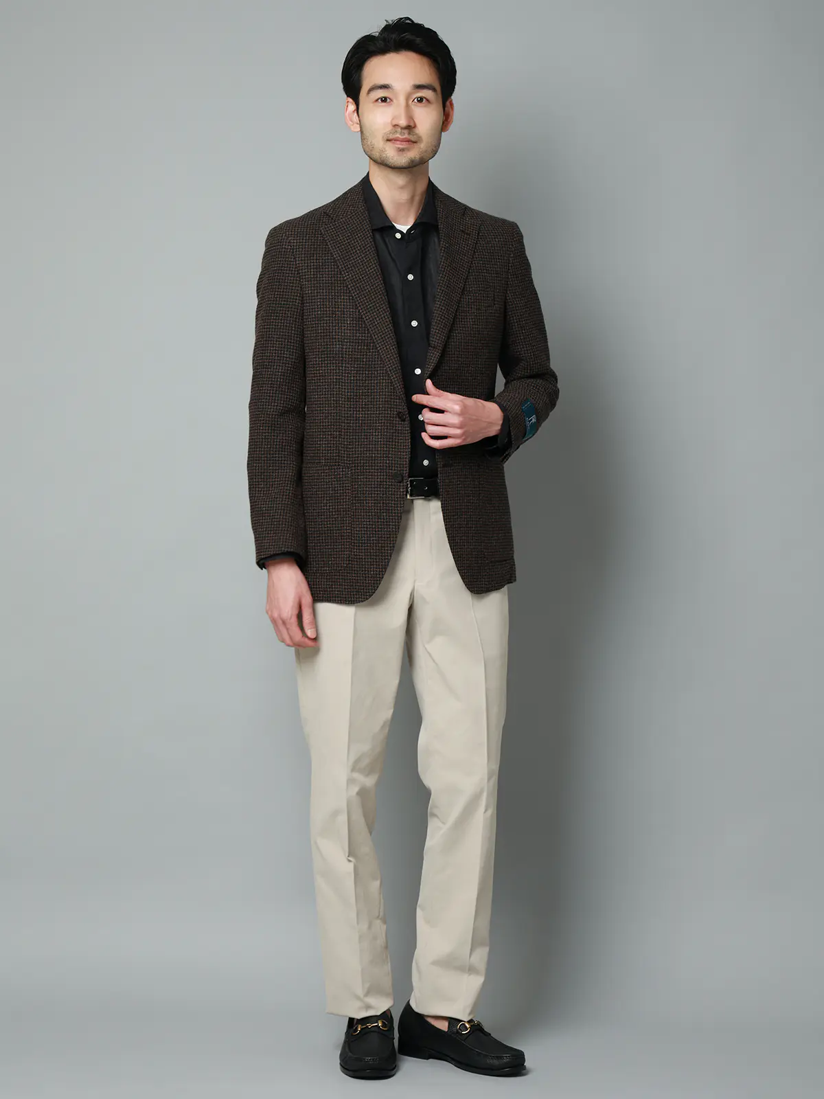 カッタウェイシャツ／長袖／ウォッシャブル／リネン／無地 ブラック S