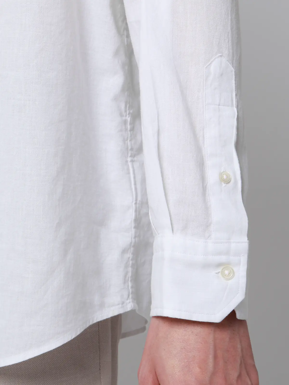 レギュラーカラーシャツ／長袖／ウォッシャブル／コットンリネンダンガリー／無地 ホワイト S