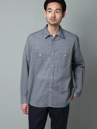 リネン／レギュラーカラーダンガリーシャツ