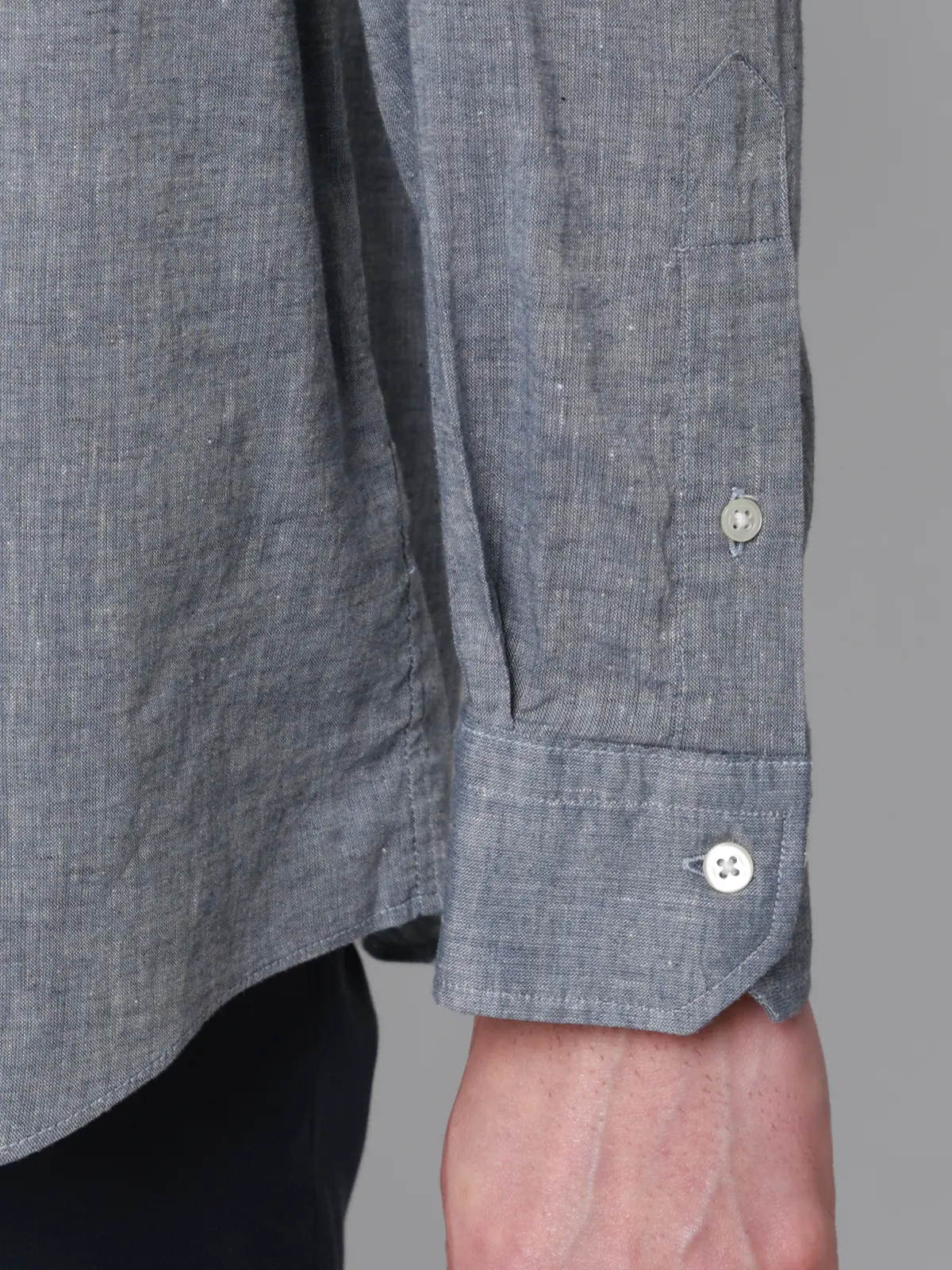 レギュラーカラーシャツ／長袖／ウォッシャブル／コットンリネンダンガリー／無地 ブルー S