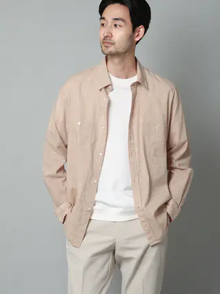 リネン／レギュラーカラーダンガリーシャツ