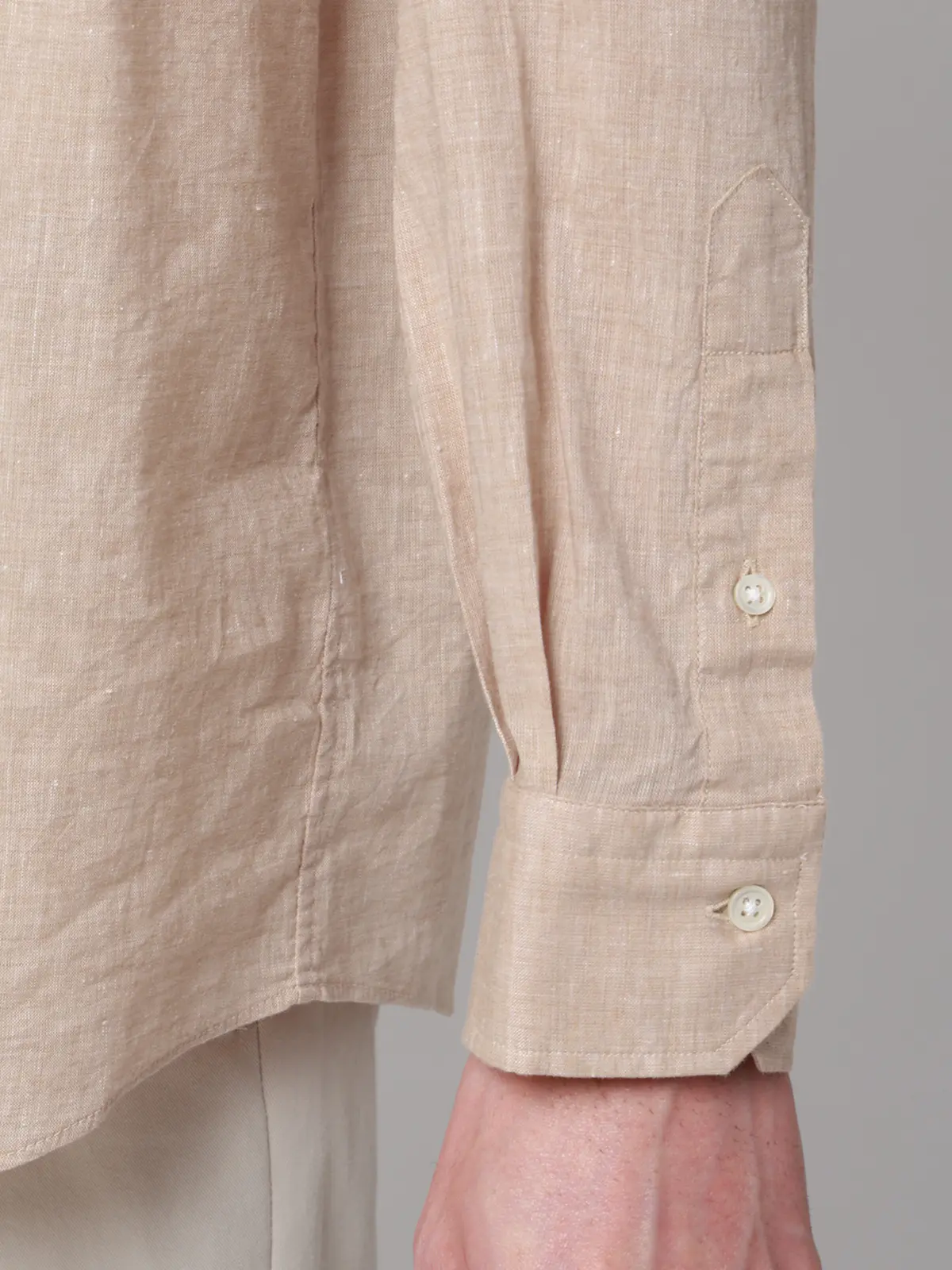 レギュラーカラーシャツ／長袖／ウォッシャブル／コットンリネンダンガリー／無地 ベージュ M