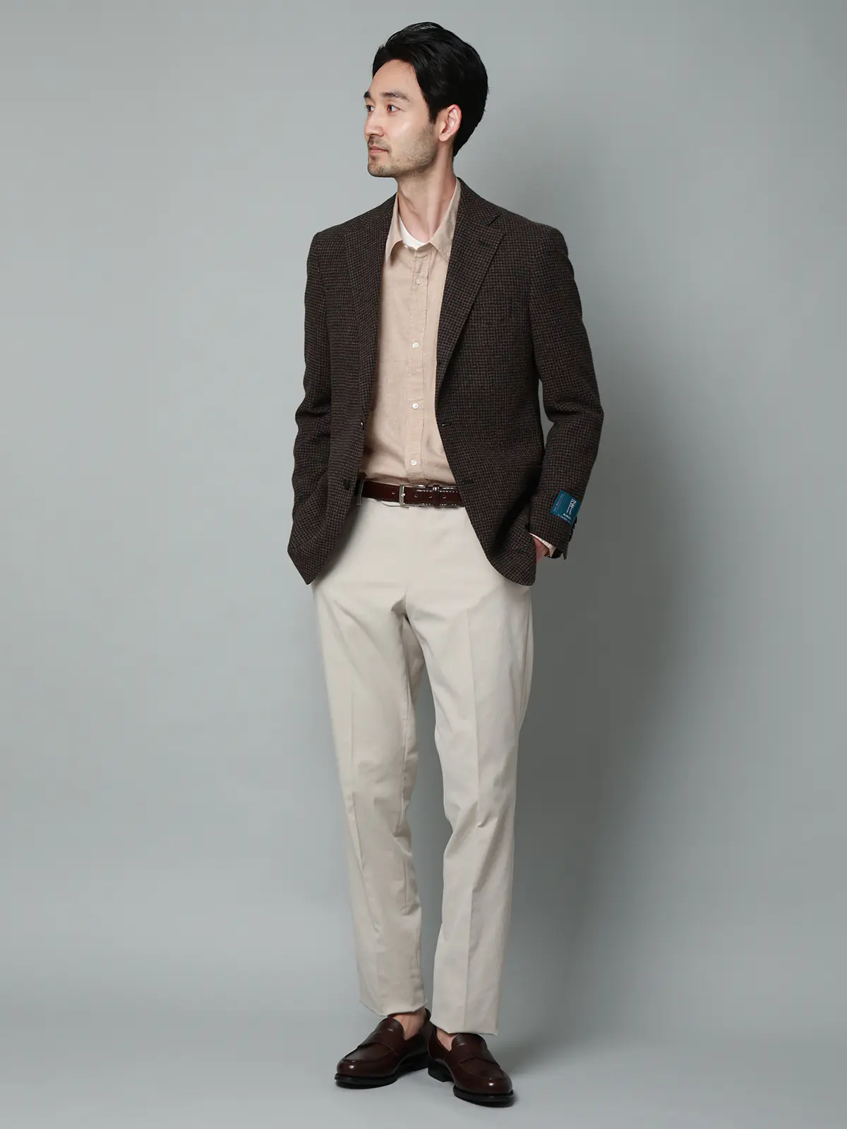 レギュラーカラーシャツ／長袖／ウォッシャブル／コットンリネンダンガリー／無地 ベージュ M