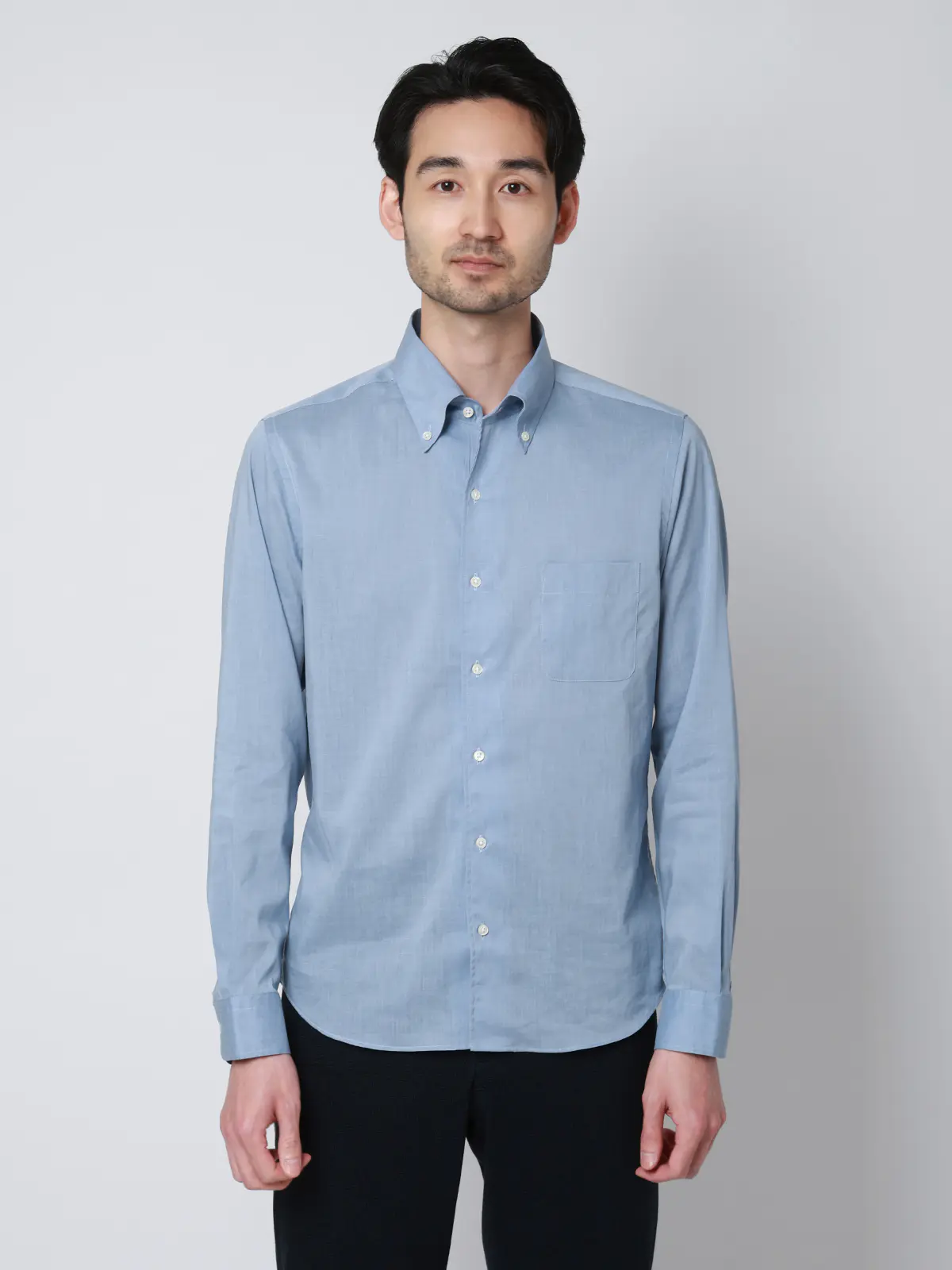 ボタンダウン×ワンピースカラーシャツ／長袖／ウォッシャブル／COOL MAX／無地 ブルー S