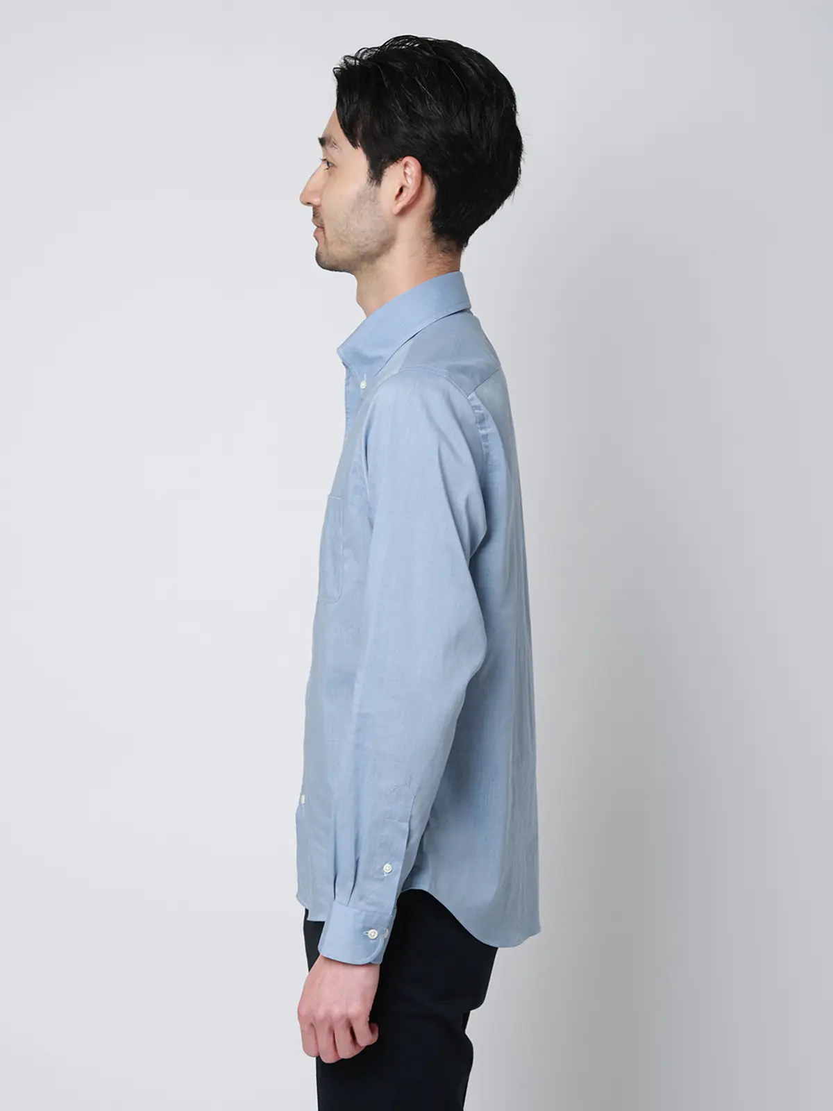 ボタンダウン×ワンピースカラーシャツ／長袖／ウォッシャブル／COOL MAX／無地 ブルー S