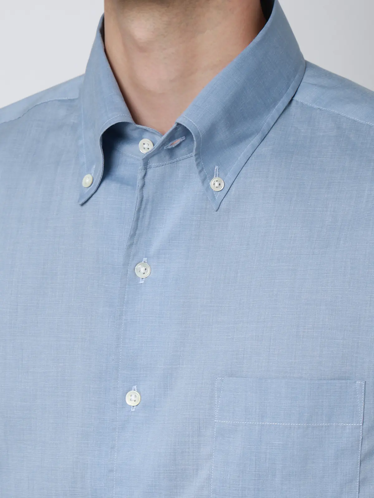 ボタンダウン×ワンピースカラーシャツ／長袖／ウォッシャブル／COOL MAX／無地 ブルー S