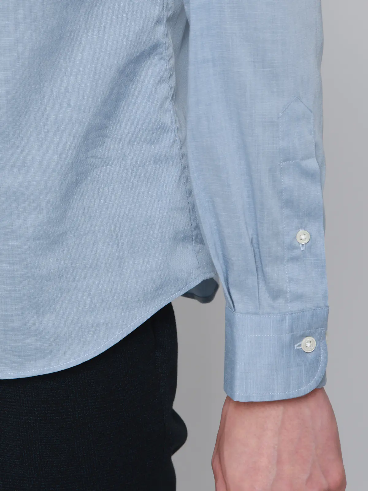 ボタンダウン×ワンピースカラーシャツ／長袖／ウォッシャブル／COOL MAX／無地 ブルー S