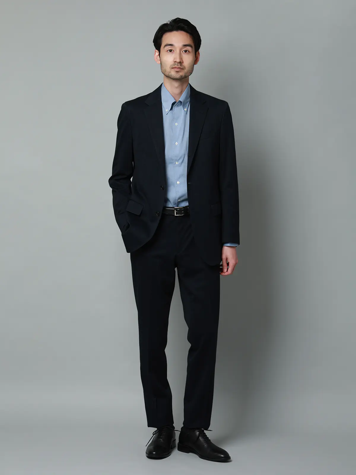 ボタンダウン×ワンピースカラーシャツ／長袖／ウォッシャブル／COOL MAX／無地 ブルー S