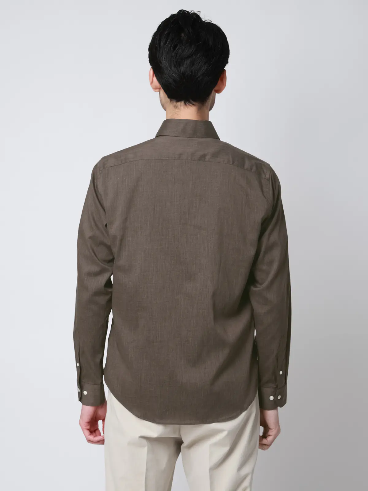 ボタンダウン×ワンピースカラーシャツ／長袖／ウォッシャブル／COOL MAX／無地 ブラウン S