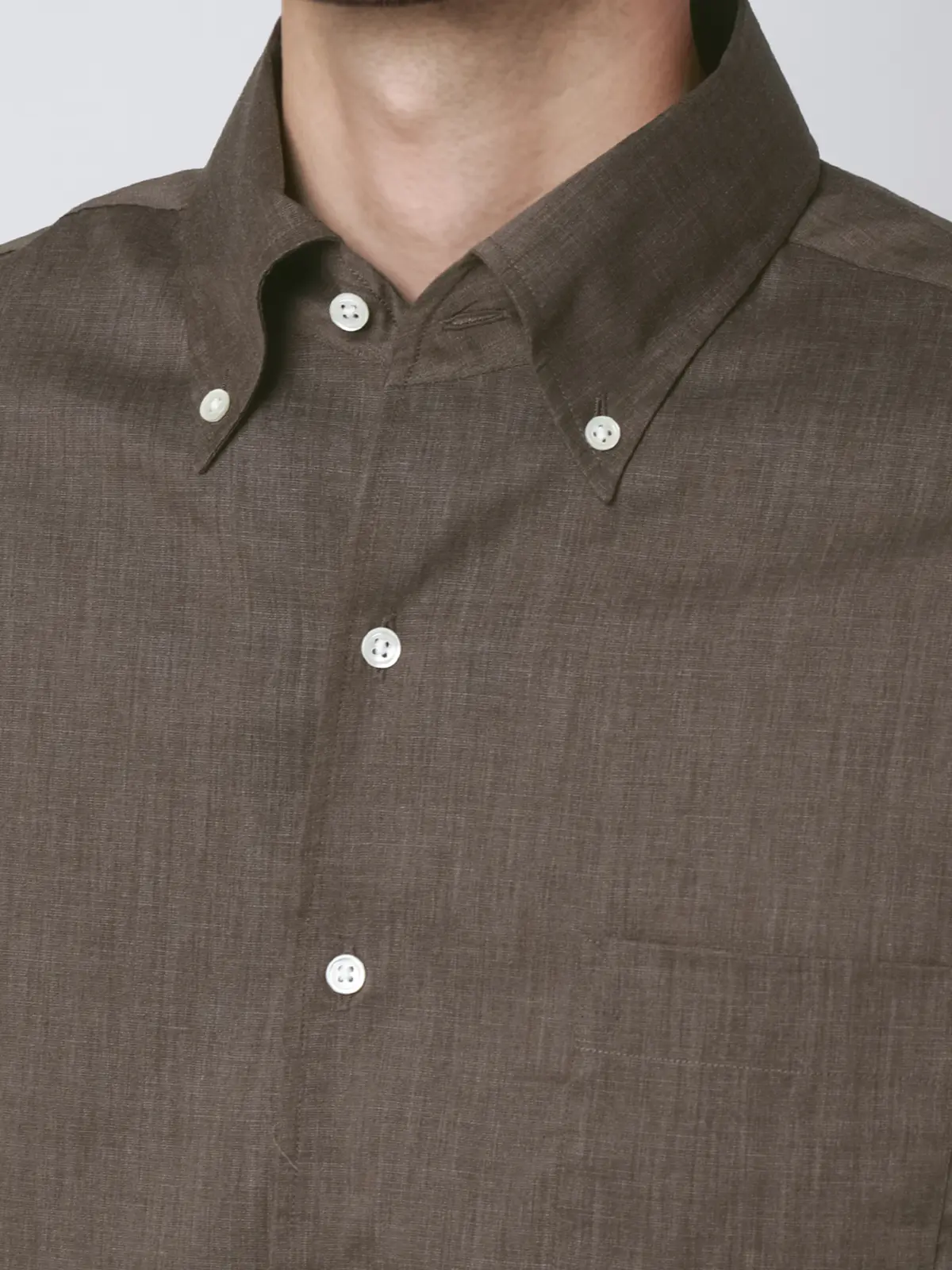 ボタンダウン×ワンピースカラーシャツ／長袖／ウォッシャブル／COOL MAX／無地 ブラウン S