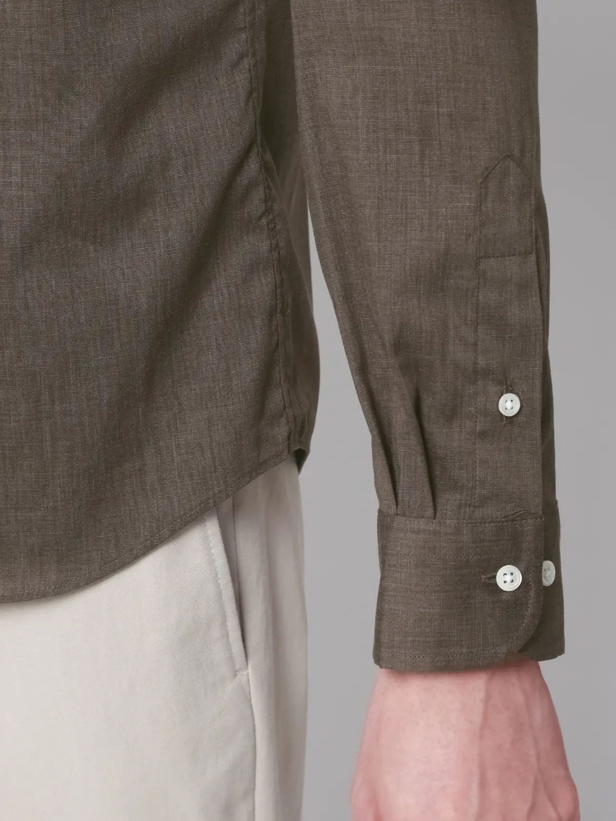 ボタンダウン×ワンピースカラーシャツ／長袖／ウォッシャブル／COOL MAX／無地 ブラウン S