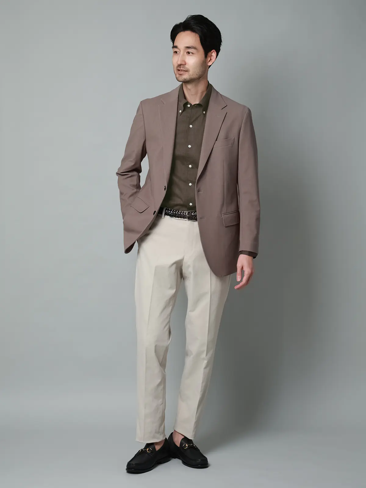 ボタンダウン×ワンピースカラーシャツ／長袖／ウォッシャブル／COOL MAX／無地 ブラウン S