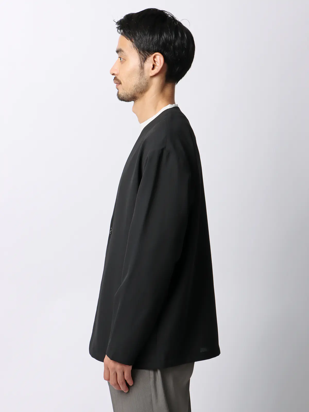 オフィパック／カーディガンシャツ／ストレッチ／吸水速乾／ウールライクトロピカル／無地 ブラック L