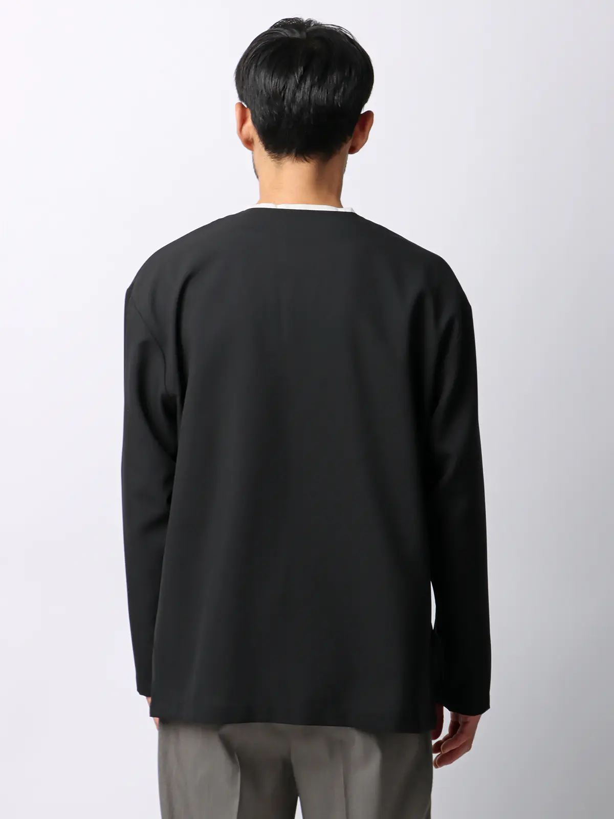 オフィパック／カーディガンシャツ／ストレッチ／吸水速乾／ウールライクトロピカル／無地 ブラック L